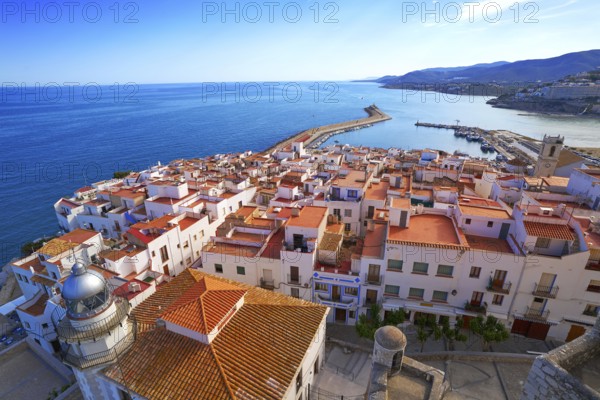 Peniscola Lighthouse and village in Castellon of Mediterranean Spain