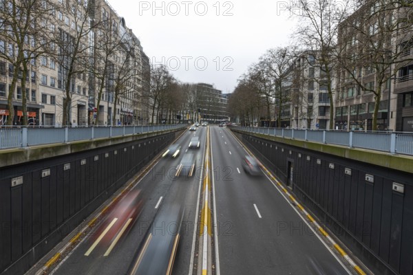 Saint-Josse, Brussels Capital Region, Belgium- 11 28 2021: Traffic of cars and vans a the inner circular road around Trone and Arts Loi Boulevard