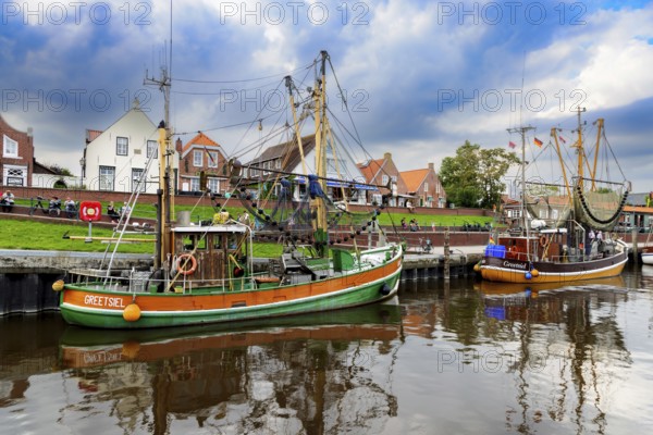 Traditional shrimp boats in the harbour of Greetsiel, East Frisia, Germany, Europe