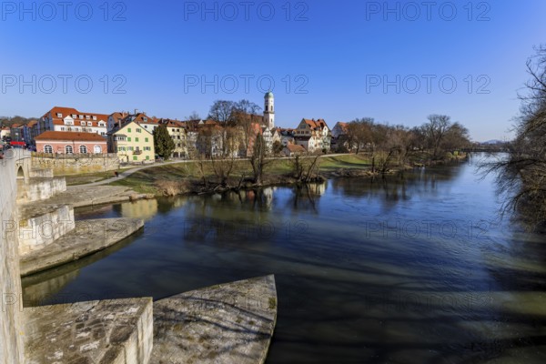 View of the Danube in Regensburg from the stone bridge in the morning