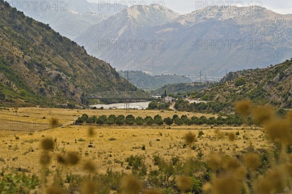 Dragoti Bridge over the Vjosa river seen from the northern side of the river
