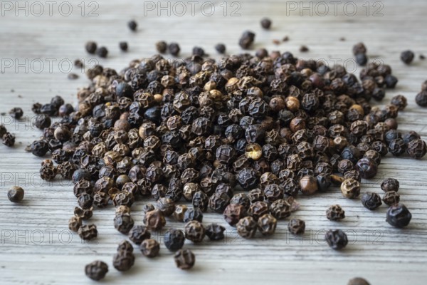 Peppercorns from a black pepper plant (Piper nigrum)