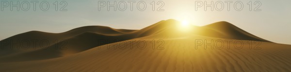 A desert dune sunset wide background banner. 3D illustration
