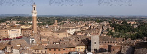 Panoramic view over downtown Siena and the Palazzo Pubblico, seen from the Facciatone panoramic viewpoint, Italy, Europe