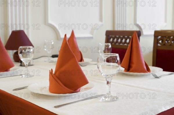 Restaurant interior of red and white colours