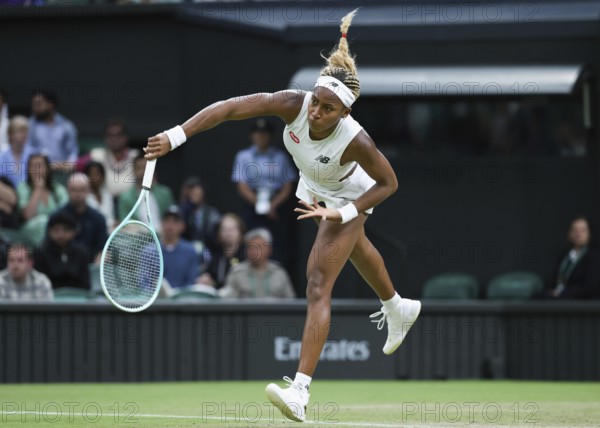 US tennis player Coco Gauff in action at the 2024 Wimbledon Championships, London, England, United Kingdom, Europe