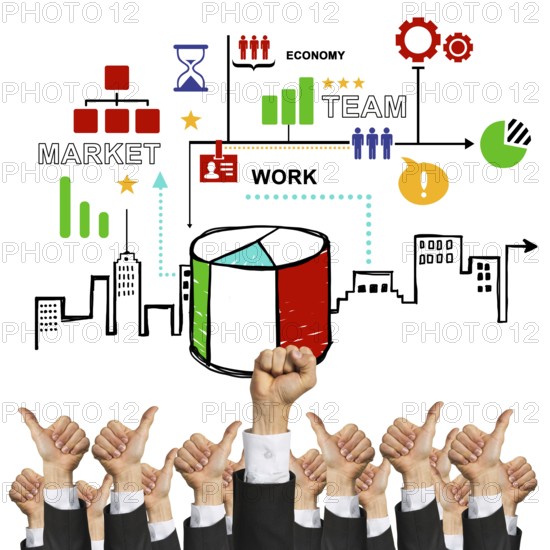 Group of hands of businesspeople showing gestures isolated on white