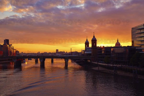 London sunset at Thames with St Paul Pauls Cathedral of England