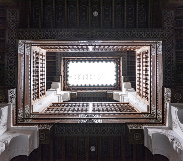 MARRAKECH, MOROCCO, APRIL 18, 2023, Famous Medersa Ben Youssef in the medina of Marrakech