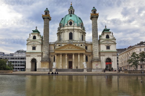VIENNA, AUSTRIA - SEPTEMBER 26, 2013: The famous Church of St. Charles Borromeo in the Baroque style