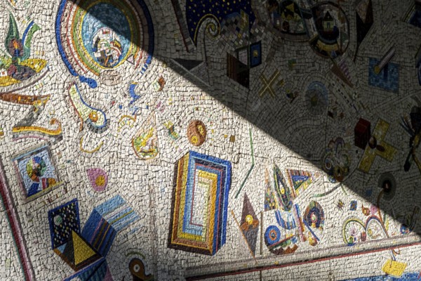 Colourful modern mosaic in a play of sun and shadow