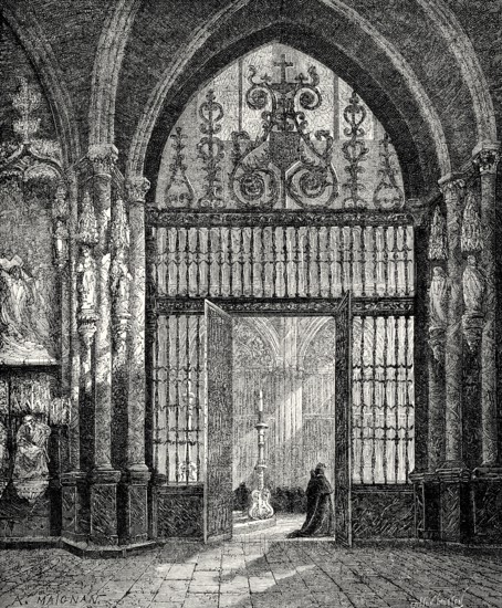 Interior view of he Cathedral of Saint Mary of Burgos, Spain, 19th Century, Europe