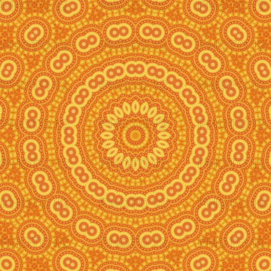Bright orange background with abstract radial pattern