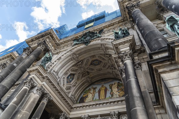 Berlin, Germany, July 27, 2019: Berlin Cathedral, Berliner Dom under renovation. Low angle view, Europe
