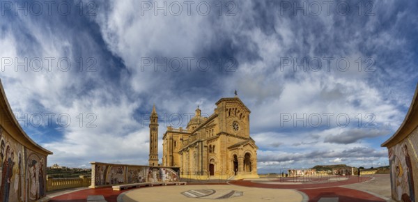 Gharb, Malta, 19 December, 2023: panorama view of the Basilica of the National Shrine of the Blessed Virgin of Ta'Pinu on Gozo Island in Malta, Europe
