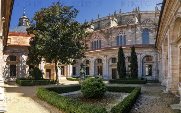 Astorga, Spain, 12 April, 2024: view of the cloister and inner courtyard of the Cathedral of Saint Mary in Astorga, Europe