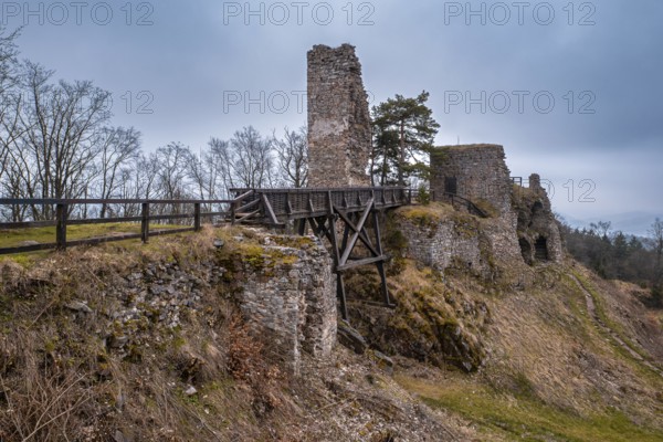 Stone vault of the castle ruins Zubstejn, Czech republic