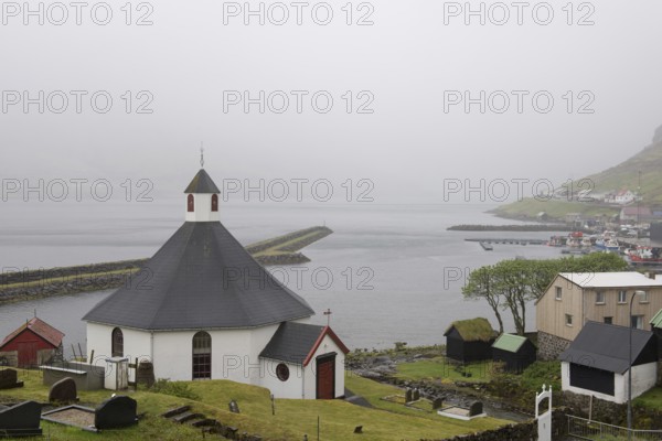 The church of Haldarsvík on the island Streymoy on the Faroe Islands, Haldarsvik, Faroe Islands, Denmark, Europe