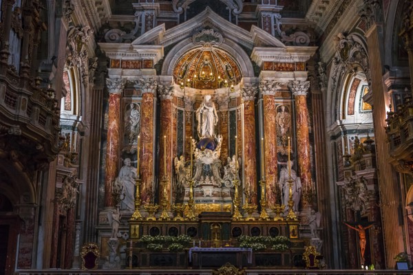 NAPLES, ITALY ? MAY 15, 2014: Interiors and details of barroco church of the Gesu Nuovo, built year 1601, May 15, 2014, in Naples, Italy, Europe