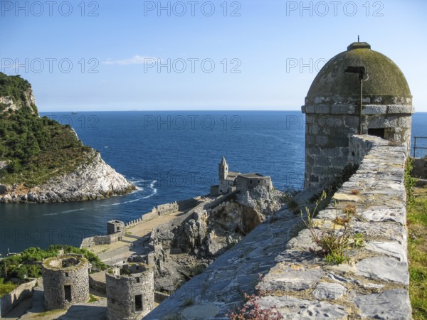 Aerial view of Porto Venere in Cinque Terre Unesco Heritage, La Spezia, Italy, Europe