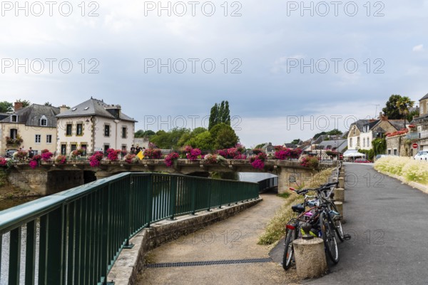 Josselin, France, July 26, 2018: View of the medieval town located in the Morbihan department of Brittany, Europe
