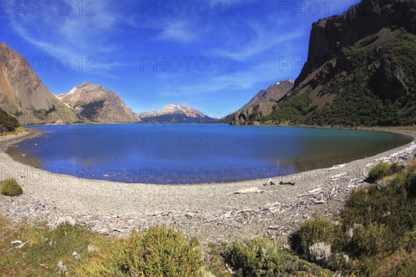 National Park Perito Moreno in Argentina. Oval blue lake surrounded by mountains