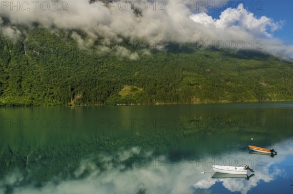 Beautiful landscape at the glacier lake in Loen in Norway during summer time