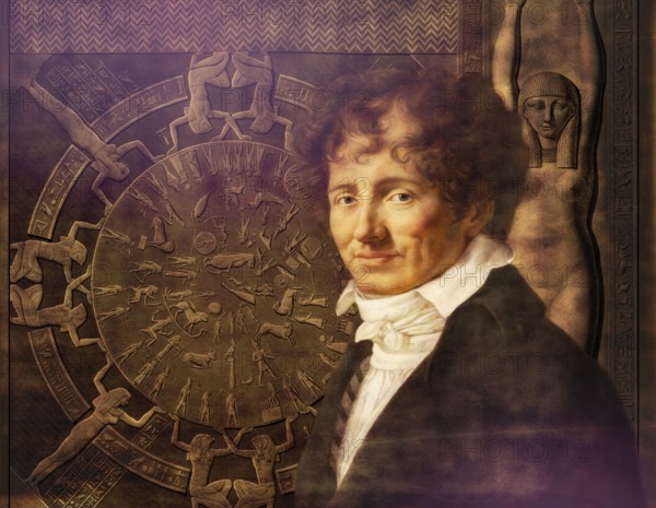 Dominique Vivant, Baron Denon, 1747 – 1825, French artist, writer, diplomat, author, and archaeologist, Dendera zodiac, Ancient Dendera Temple complex, Dendera, Egypt, digitally edited, Africa