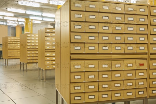 View on library wooden card catalog