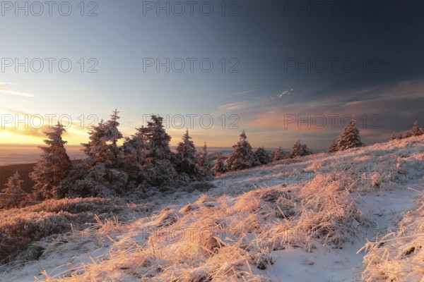 Winter landscape, The top of mountain in the Czech Republic during sunrise