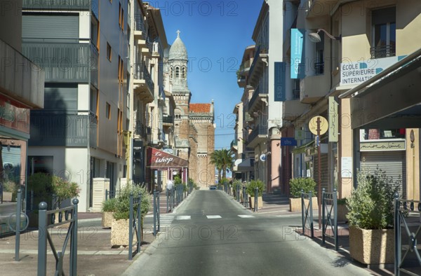 Empty street at lunchtime in St Raphael, South of France 2017