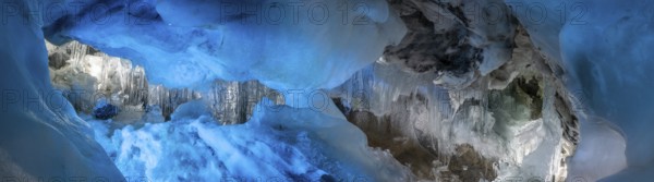 HINTERTUX, AUSTRIA, SEPTEMBER 10, 2023, Great ice formation in a natural glacial ice cave