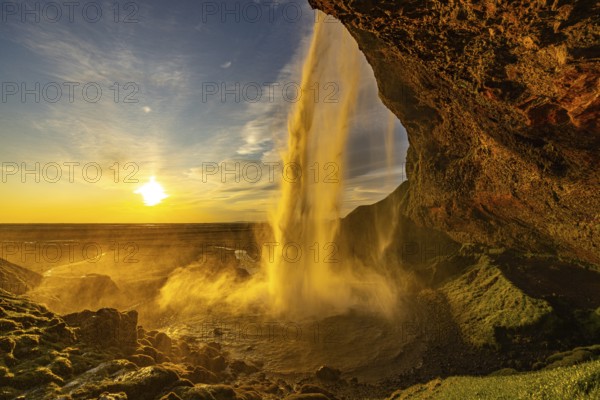 Behind Seljalandsfoss, south coast, Iceland, Europe