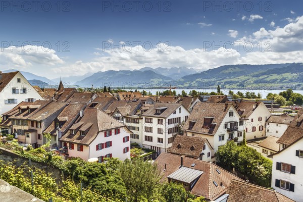 View of Rapperswil and zurich lake from the castle walls, Switzerland, Europe