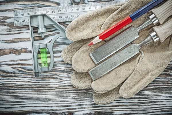 Set of joiner tools on wooden board