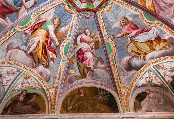 ORTA SAN GIULIO, ITALY, MAY 29, 2019 : interiors decors and frescoes of chapel in Sacro monte di Orta, may 29, 2019, in Orta san Giulio, italy