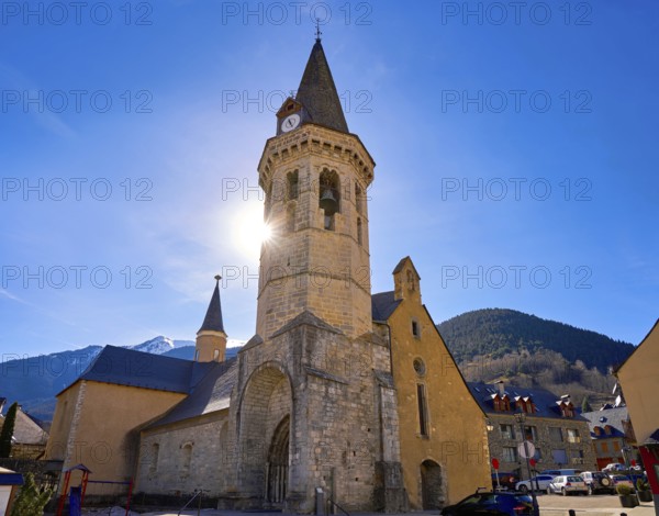 Vielha Viella church Sant Miqueu in Lerida Catalonia of Spain Aran Valley in Pyrenees
