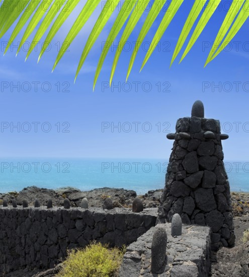 La Palma volcanic lava stone fence column in Fuencaliente Canary Islands
