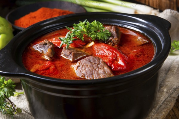 Ein echter ungarischer Gulasch mit Rindfleisch und Paprika