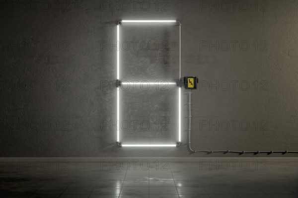 3d rendering of neon tubes building the number six