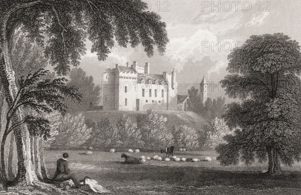 Airth Castle, Airth, Falkirk, 19th century, from Modern Athens by Th. H. Shepherd