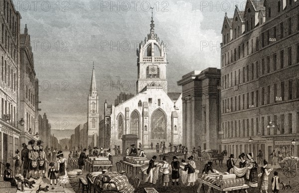 St Giles' Church, County Hall and Lawn Market, High Street, Edinburgh, Scotland, 19th century, from Modern Athens by Th. H. Shepherd