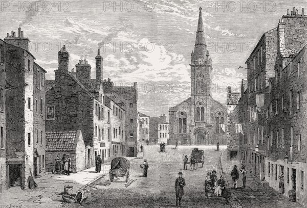 Sheriff Brae, looking towards St. Thomas Church, Edinburgh, Scotland, 19th century