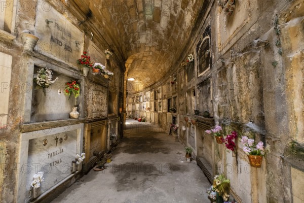 Catacombs, used to bury the dead during the 1918 flu epidemic, Palma cemetery, inaugurated in 1841, Palma de Mallorca, Mallorca, Balearic Islands, Spain, Europe
