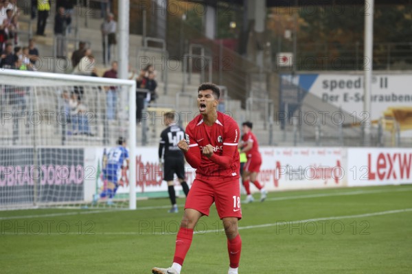 Yann Sturm (SC Freiburg II / U23) celebrates the 1-0 Tor tor by Marco Wörner (SC Freiburg II / U23) during the Soccer-RL SW 24-25: 9. Sptg: SC Freiburg II vs Bahlinger SC, Freiburg im Breisgau, Germany / Germany