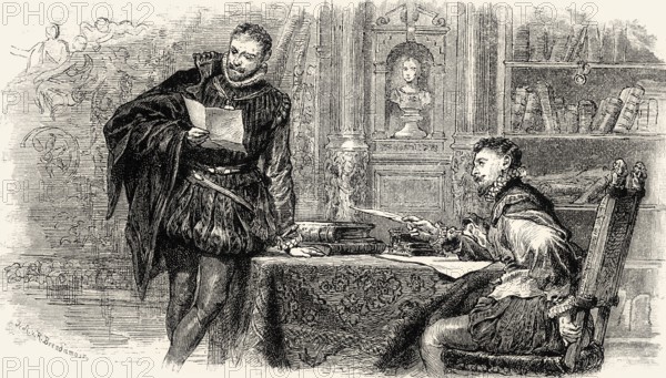 ACT II, SCENE II., Egmont's residence, Egmont with his Secretary, scene from EGMONT by Johann Wolfgang von Goethe