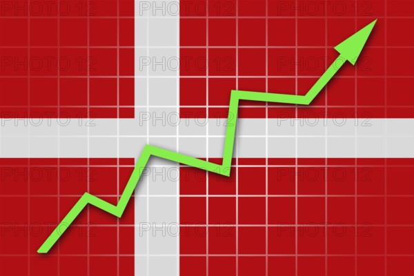 The Danish flag and arrow graph going up