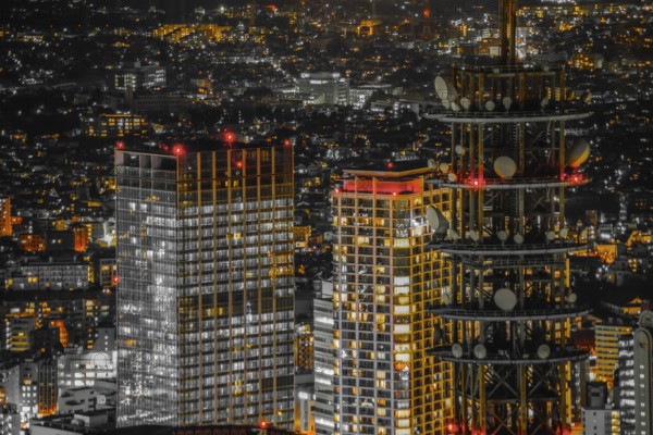 Yokohama night view (single-color processing: orange color). Shooting Location: Yokohama-city kanagawa prefecture