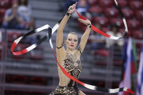 Sofia, Bulgaria - 6 May, 2017: Natascha Wegscheider from Austria performs during Rhythmic Gymnastics World Cup Sofia 2017. Individual tournament