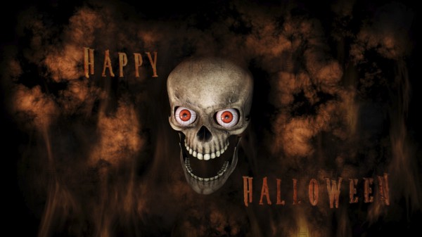 Human Skull With Eyes And Scary, Evil Look Halloween Concept 3D Rendering